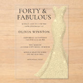 金ゴールドドレエレガントス40歳の誕生日 アクリル招待状 (正面)