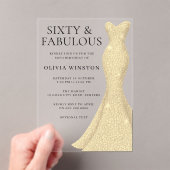 金ゴールドドレエレガントス60th誕生日 アクリル招待状 (インサイチュ (ポータブル))