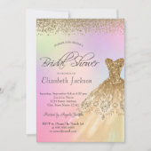金ゴールドドレカッコいいス、ダイアモンホログラフィーブライダルシャワー 招待状 (正面)