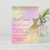 金ゴールドドレカッコいいス、ダイアモンホログラフィーブライダルシャワー 招待状 (スタンド正面)