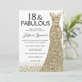 金ゴールドドレスグリッターガールズ18thバースデーパーティー 招待状 (スタンド正面)