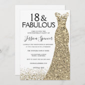 金ゴールドドレスグリッターガールズ18thバースデーパーティー 招待状 (正面/裏面)