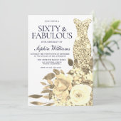 金ゴールドドレスゴールデンフラワーズネイビー60thバースデーパーティー 招待状 (スタンド正面)