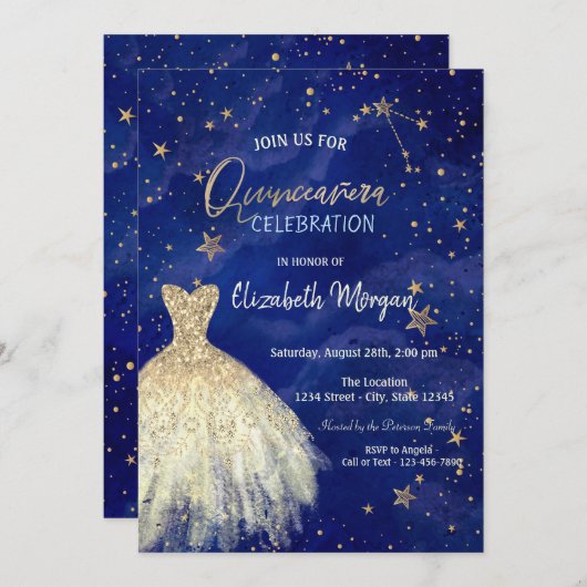 金ゴールドドレススターズ銀河系キンセアニラ 招待状 (正面/裏面)
