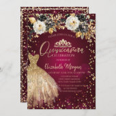 金ゴールドドレスダイアモンフラワーズブルガンディキンセアニラ 招待状 (正面/裏面)