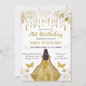 金ゴールドドレスダークスキンプリンセス誕生日 招待状 (正面)