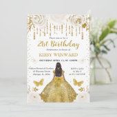 金ゴールドドレスダークスキンプリンセス誕生日 招待状 (スタンド正面)