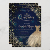 金ゴールドドレスティアラ、ダイアモンズネイビーブルーキンセアニラ 招待状 (正面/裏面)