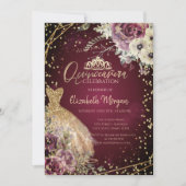 金ゴールドドレスティアラ、フローラブルガンディキンセアニラ 招待状 (正面)