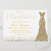 金ゴールドドレスフィフティ&ファブラス50th誕生日ゴールデン 箔招待状 (正面)