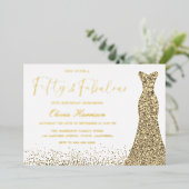 金ゴールドドレスフィフティ&ファブラス50th誕生日ゴールデン 箔招待状 (立ち正面)