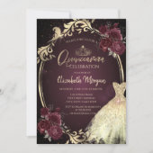 金ゴールドドレスフレームブルゴーニュバラキンセアニラ 招待状 (正面)