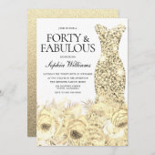 金ゴールドドレスフローラ40歳の誕生日 招待状 (正面/裏面)