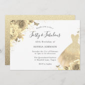 金ゴールドドレスフローラ40th誕生日40と素晴らしい 招待状 (正面/裏面)