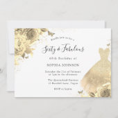 金ゴールドドレスフローラ60th誕生日60th & Fabulous 招待状 (正面)