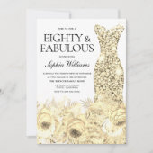 金ゴールドドレスフローラ90th誕生日 招待状 (正面)