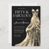 金ゴールドドレスブラックファブラス50誕生日 招待状 (正面)