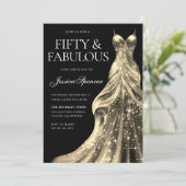金ゴールドドレスブラックファブラス50誕生日 招待状 (スタンド正面)