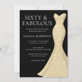 金ゴールドドレスブラック60th誕生日 招待状 (正面)