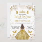 金ゴールドドレスブルネットプリンセススウィート16 招待状 (正面)