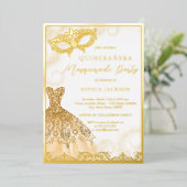 金ゴールドドレスマスカレードパーティーキンセアニェラ 箔招待状 (立ち正面)
