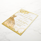 金ゴールドドレスマスカレードパーティーキンセアニェラ 箔招待状 (回転した状態)