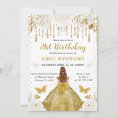 金ゴールドドレスレッドフォールドプリンセス誕生日 招待状 (正面)