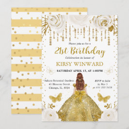 金ゴールドドレスレッドフォールドプリンセス誕生日 招待状