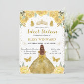 金ゴールドドレスレッドヘアプリンセススウィート16 招待状 (スタンド正面)