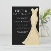 金ゴールドドレス女性50thバースデーパーティーブラック 招待状 (スタンド正面)