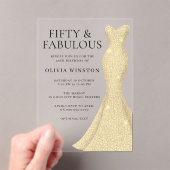 金ゴールドドレス女性50thバースデーパーティー アクリル招待状 (インサイチュ (ポータブル))