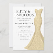 金ゴールドドレス女性50thバースデーパーティー 招待状 (正面)