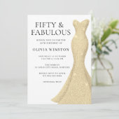 金ゴールドドレス女性50thバースデーパーティー 招待状 (スタンド正面)