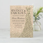 金ゴールドドレス女性70th誕生日パーティスパークル 招待状 (スタンド正面)