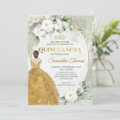 金ゴールドドレス金ゴールドティアラクラウンホワイトローズ緑 招待状 (スタンド正面)