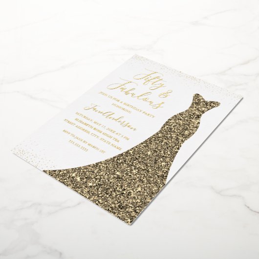 金ゴールドドレス50と素晴らしい誕生日フォイルフォイルInvite 箔招待状 (回転した状態)