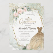 金ゴールドドレス、ダイアモンズウォーターカラーグリーンキンセアニラ 招待状 (正面/裏面)