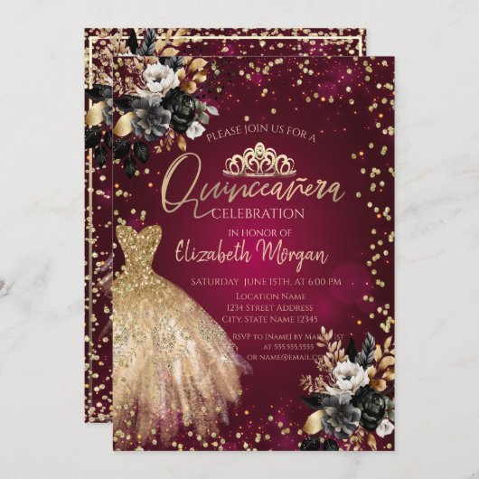 金ゴールドドレス,ダイアモンズブラックバラクインセアニラ 招待状 (正面/裏面)