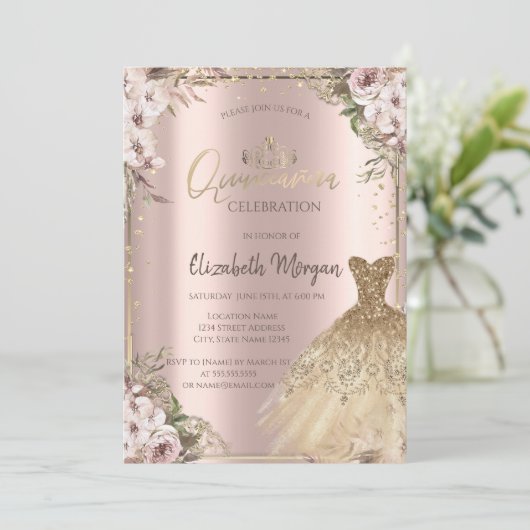 金ゴールドドレス、ダイアモンズボホフラワーズキンセアニラ 招待状 (スタンド正面)