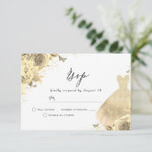 金ゴールドドレス&フラワーズ誕生日ブライダルシャワー 出欠カード (スタンド正面)
