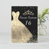 金ゴールドドレス&ブラックスウィート16 16thバースデーパーティー 招待状 (スタンド正面)