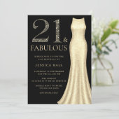 金ゴールドドレス&ブラック女性21st誕生日パーティー 招待状 (スタンド正面)