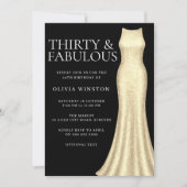 金ゴールドドレス&ブラック女性30th Birthdayパーティー 招待状 (正面)