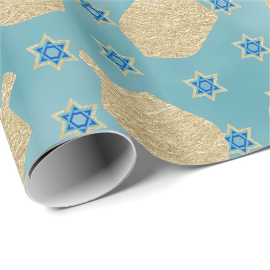 金ゴールドドレデルスターアクアターコイズブルーハヌカー ラッピングペーパー (ロールコーナー)