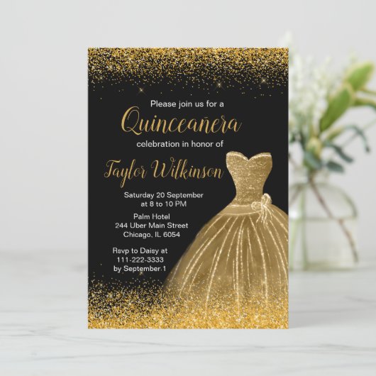 金ゴールドドレフェイクスグリッターキンセアニェラ 招待状 (スタンド正面)