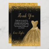 金ゴールドドレフェイクスグリッタースウィート16誕生日 サンキューカード (正面/裏面)