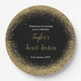 金ゴールドドレフェイクスグリッタースウィート16誕生日 ペーパープレート