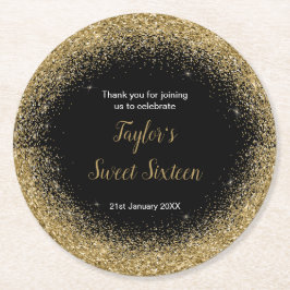 金ゴールドドレフェイクスグリッタースウィート16誕生日 ラウンドペーパーコースター