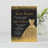 金ゴールドドレフェイクスグリッタースウィート16誕生日 招待状 (スタンド正面)