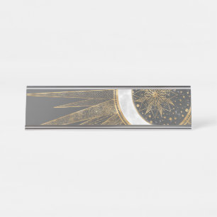 金ゴールドドードエレガントルスサンムーンマンダラデザイン デスクネームプレート